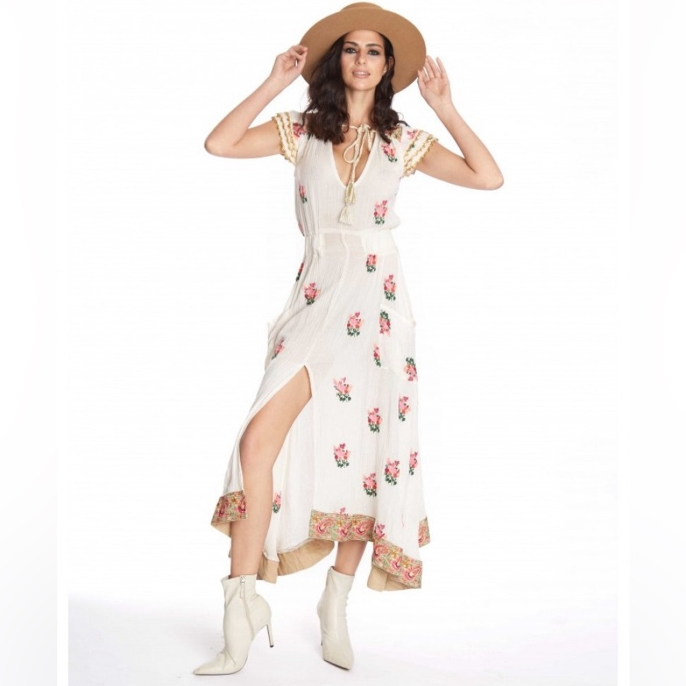 Savage Culture Boho Floral Embroidered Maxi Dress Designed in Spain